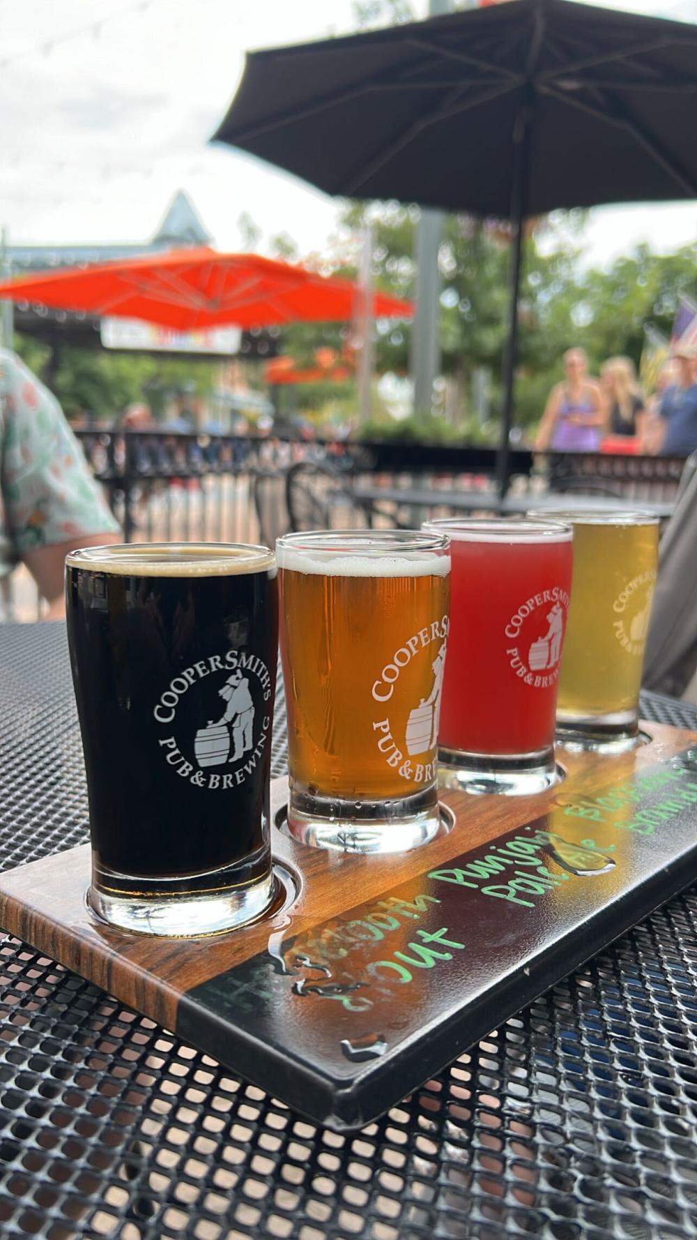 flight of beer on coopersmiths patio