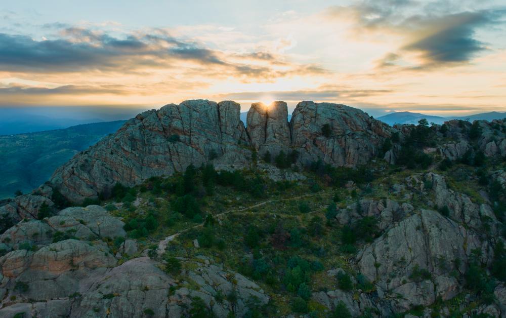 Aerial shot of Horsetooth Rock