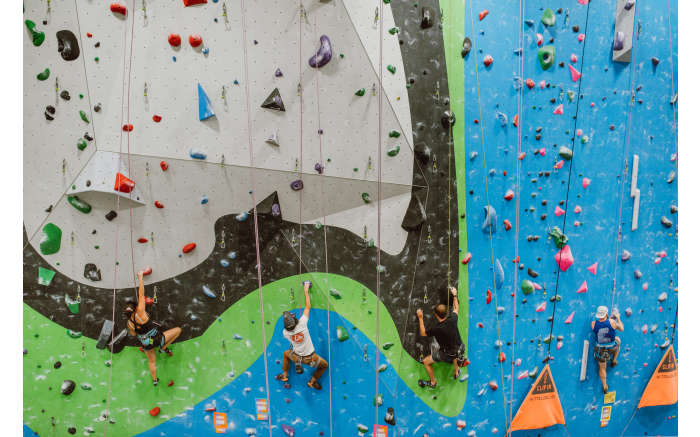 Whetstone community members on the climbing wall